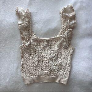 Brand New Anthropologie Cream Knitted Ruffled Crop Tank Top Size Small!!